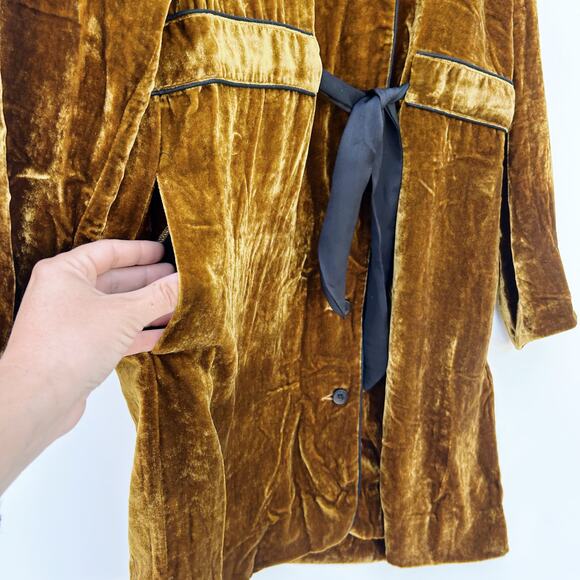 Sandro Paris Eline Velvet Mustard Gold Long Sleeve Dress Mini Short Large 12 - Picture 14 of 16